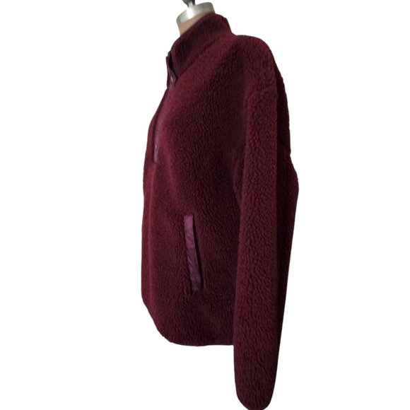 Athleta Cozy Sherpa Snap Sweatshirt Size XL Burgundy - Picture 8 of 12